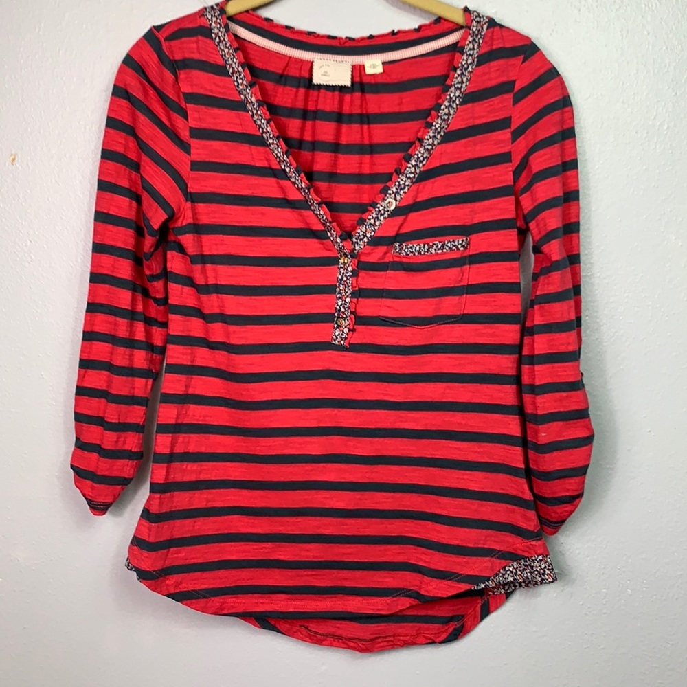 Anthropologie Postmark Stripe Floral Henley Top